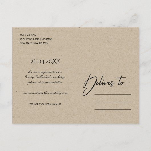 抽象芸術モダンソフトオレンジのクラフト日付を保存 案内ポストカード (裏面)