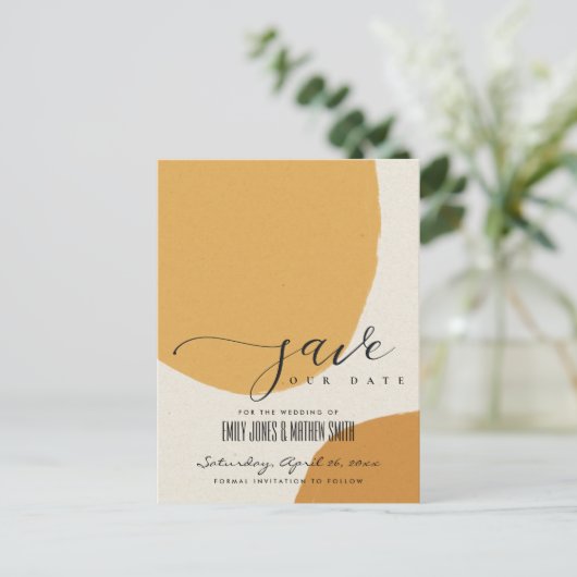 抽象芸術モダンソフトオレンジのクラフト日付を保存 案内ポストカード (スタンド正面)