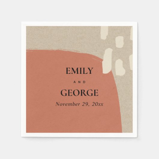 抽象芸術モダンソフトクラフトテラコッタレッド結婚ズ スタンダードカクテルナプキン (正面)