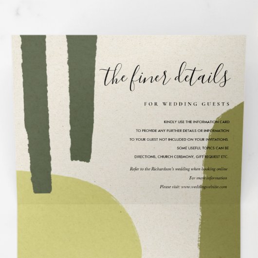 抽象芸術モダンソフトライムグリーン芸術的結婚ズ 三つ折り招待状 (内部最初)