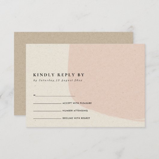 抽象芸術モダンソフト赤面ピンククラフトウェディングRSVP エンクロージャーカード (正面/裏面)