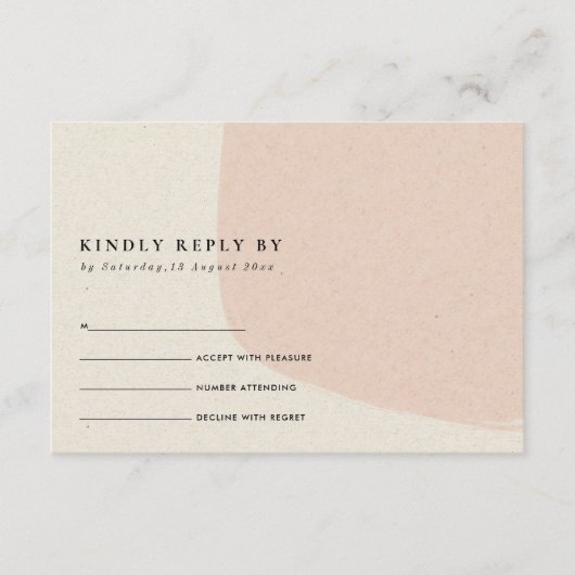 抽象芸術モダンソフト赤面ピンククラフトウェディングRSVP エンクロージャーカード (正面)