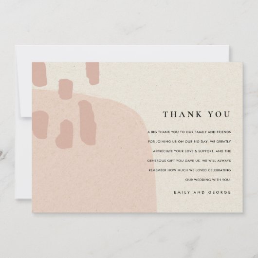 抽象芸術モダンソフト赤面ピンククラフト結婚ズ サンキューカード (正面)