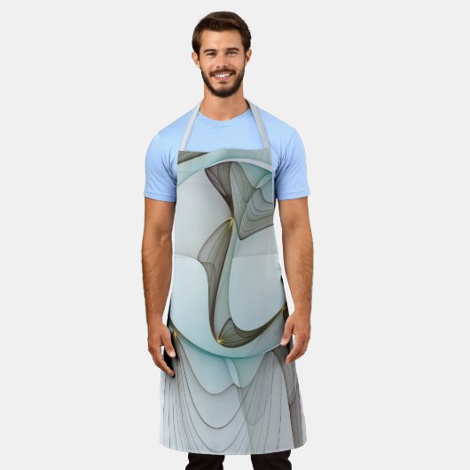 抽象芸術モダンターコイズブラウン金ゴールドエレガンス エプロン (着用した状態)