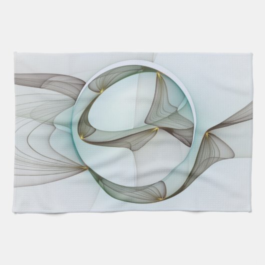 抽象芸術モダンターコイズブラウン金ゴールドエレガンス キッチンタオル (横)