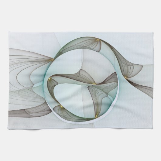 抽象芸術モダンターコイズブラウン金ゴールドエレガンス キッチンタオル (横)