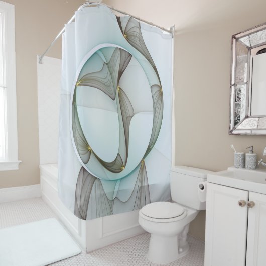 抽象芸術モダンターコイズブラウン金ゴールドエレガンス シャワーカーテン (インサイチュ)