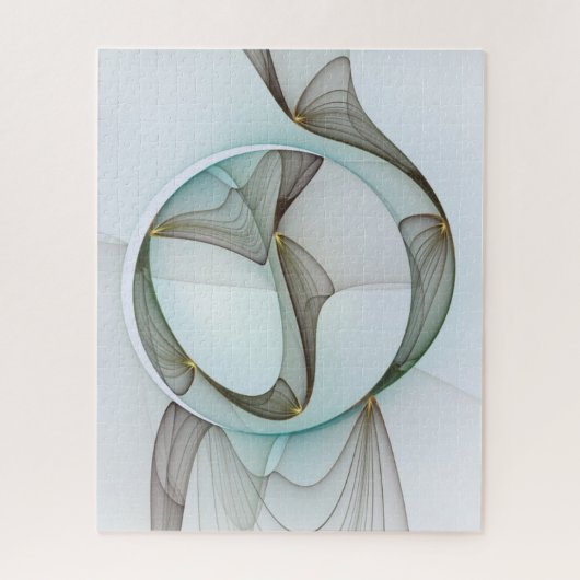 抽象芸術モダンターコイズブラウン金ゴールドエレガンス ジグソーパズル (縦)