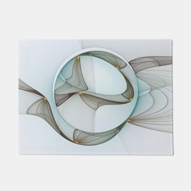 抽象芸術モダンターコイズブラウン金ゴールドエレガンス ドアマット (正面)