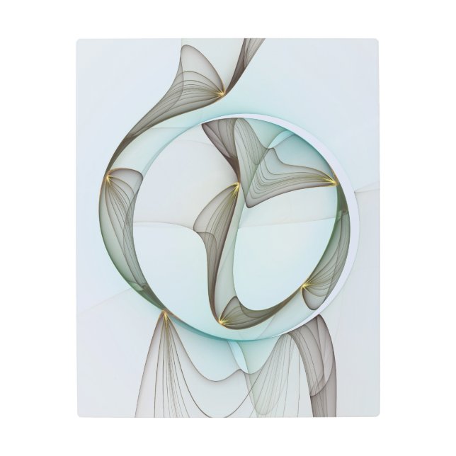 抽象芸術モダンターコイズブラウン金ゴールドエレガンス メタルプリント (正面)