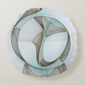 抽象芸術モダンターコイズブラウン金ゴールドエレガンス ラウンドクッション (正面)