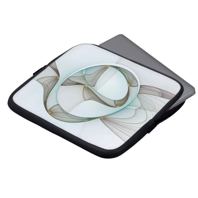 抽象芸術モダンターコイズブラウン金ゴールドエレガンス ラップトップスリーブ (正面上部)