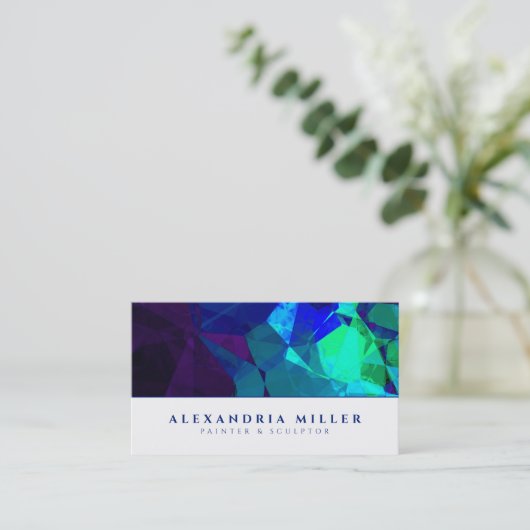 抽象芸術モダンターコイズブルー&パープル 名刺 (スタンド正面)