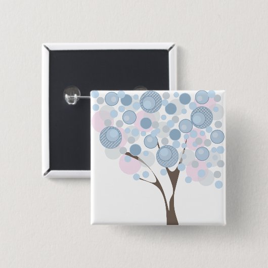 抽象芸術モダンツリーイラストレーションブルーピンク 缶バッジ (正面&裏面)
