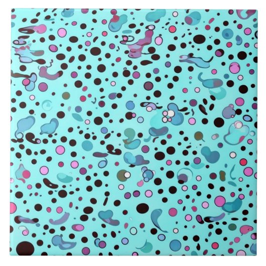 抽象芸術モダンティール（緑がかった色）の青 タイル (正面)