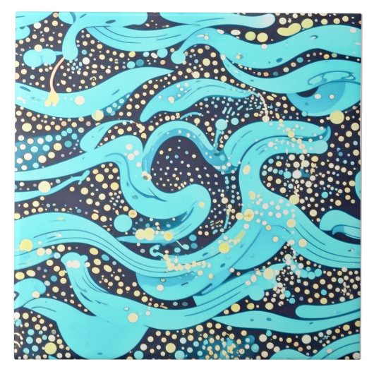 抽象芸術モダンティール（緑がかった色）の青 タイル (正面)