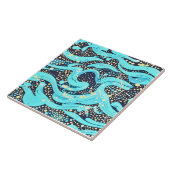 抽象芸術モダンティール（緑がかった色）の青 タイル (側面)