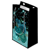 抽象芸術モダンティール(緑がかった色)フラワーアクアグリッターデザイン スモールペーパーバッグ (正面アングル)