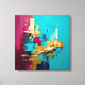 抽象芸術モダンティール（緑がかった色）、マグネタおよび金ゴールド渦 キャンバスプリント (正面)