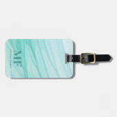 抽象芸術モダンティール（緑がかった色）水彩模様 – モノグラム ラゲッジタグ (正面横)