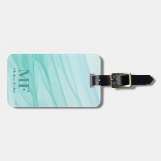 抽象芸術モダンティール（緑がかった色）水彩模様 – モノグラム ラゲッジタグ (正面横)