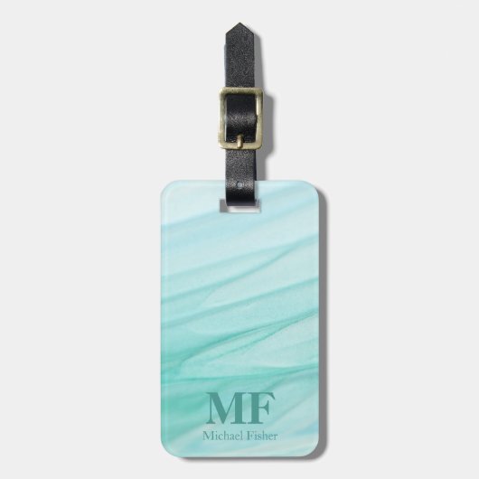 抽象芸術モダンティール（緑がかった色）水彩模様 – モノグラム ラゲッジタグ (正面縦)