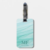 抽象芸術モダンティール（緑がかった色）水彩模様 – モノグラム ラゲッジタグ (裏面縦)