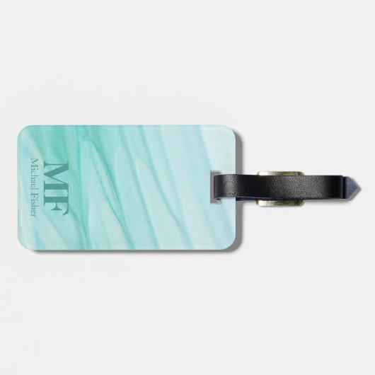 抽象芸術モダンティール（緑がかった色）水彩模様 – モノグラム ラゲッジタグ (裏面横)