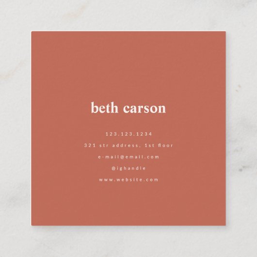 抽象芸術モダンテラコタの白いオーガニック図形 スクエア名刺 (裏面)