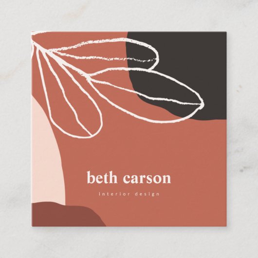抽象芸術モダンテラコタの白いオーガニック図形 スクエア名刺 (正面)