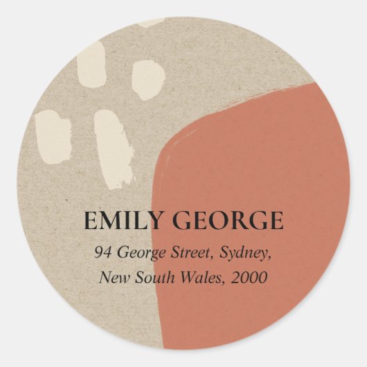 抽象芸術モダンテラコッタレッドクラフトアドレス ラウンドシール (正面)