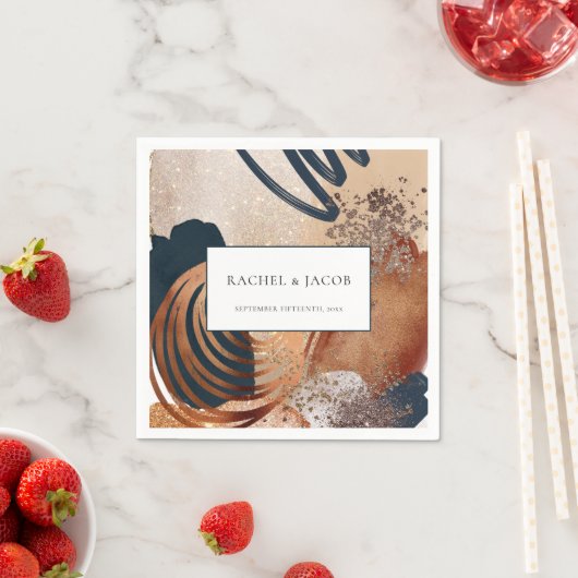 抽象芸術モダンテラコッタ海軍金ゴールド結婚ズ スタンダードカクテルナプキン (インサイチュ)