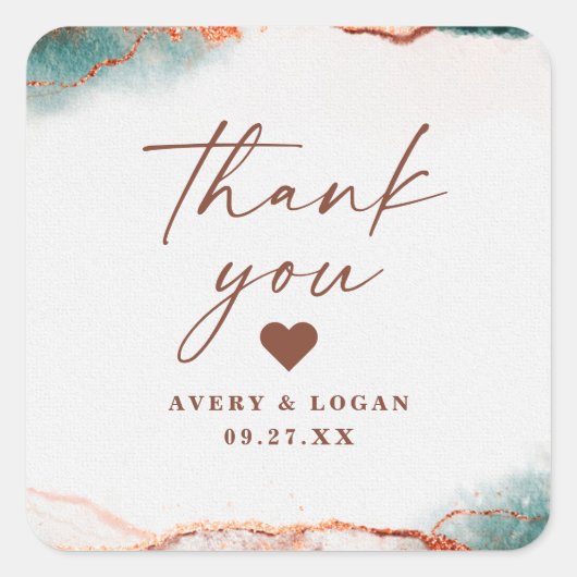 抽象芸術モダンテラコッタ秋の結婚式サンキュー スクエアシール (正面)
