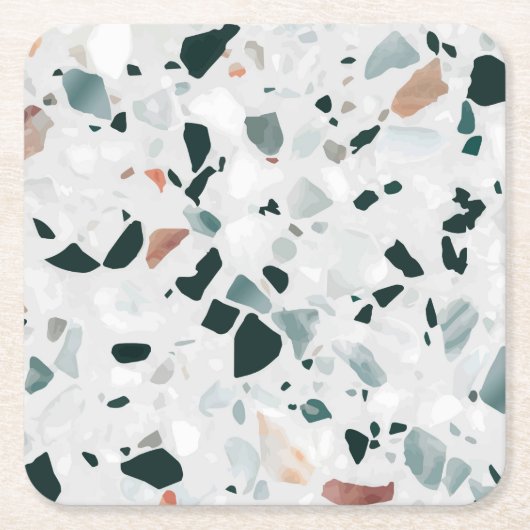 抽象芸術モダンテラゾパターン スクエアペーパーコースター (正面)