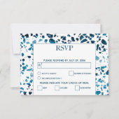 抽象芸術モダンテラゾモザイクブルーウェディングRSVP 出欠カード (正面)