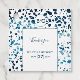 抽象芸術モダンテラゾモザイクブルー結婚の贈り物 フェイバータグ