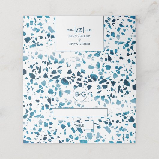 抽象芸術モダンテラゾモザイクブルー結婚ズプレイス プレイスカード (外部開封)