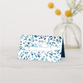 抽象芸術モダンテラゾモザイクブルー結婚ズプレイス プレイスカード (正面)