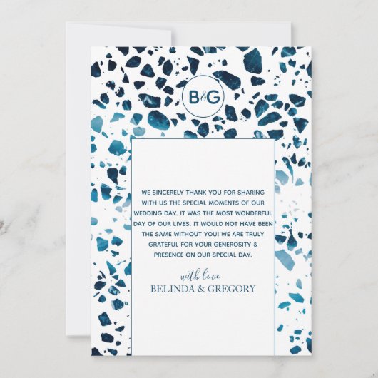 抽象芸術モダンテラゾモザイクブルー結婚ズ サンキューカード (正面)