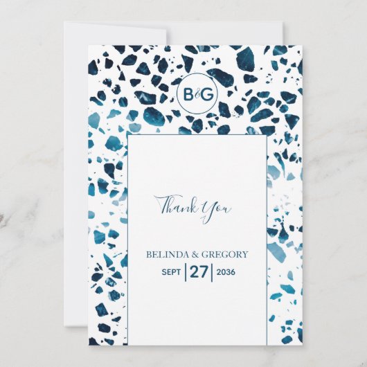 抽象芸術モダンテラゾモザイクブルー結婚ズ サンキューカード (裏面)