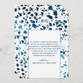 抽象芸術モダンテラゾモザイクブルー結婚ズ サンキューカード (正面/裏面)