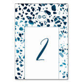 抽象芸術モダンテラゾモザイクブルー結婚ズ テーブルナンバー (正面)