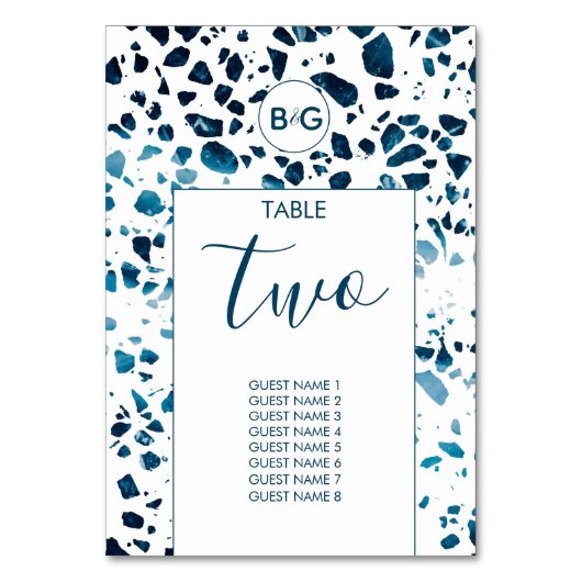 抽象芸術モダンテラゾモザイクブルー結婚ズ テーブルナンバー (裏面)