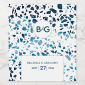 抽象芸術モダンテラゾモザイクブルー結婚ズ ワインラベル (シングルラベル)