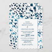 抽象芸術モダンテラッツォモザイク結婚ブルーの招待客 招待状 (正面/裏面)