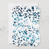 抽象芸術モダンテラッツォモザイク結婚ブルーの招待客 招待状 (裏面)