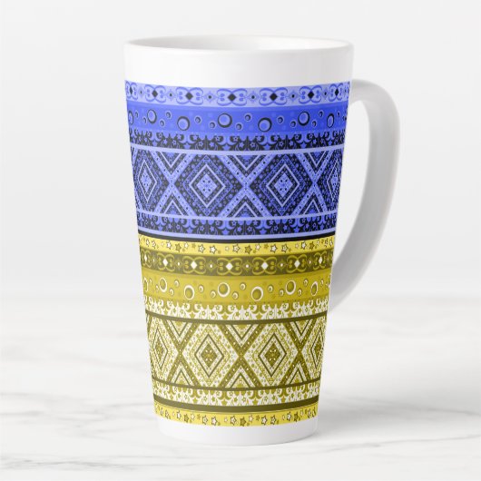 抽象芸術モダンデコ装飾幾何学パッチ カフェラテマグ (右アングル)