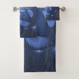 抽象芸術モダントレンディーデュスクブルーフラクタルアート バスタオルセット