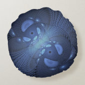 抽象芸術モダントレンディーデュスクブルーフラクタルアート ラウンドクッション (裏面)