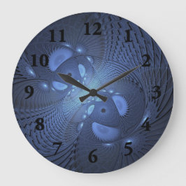 抽象芸術モダントレンディーデュスクブルーフラクタルアート ラージ壁時計